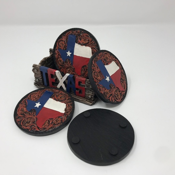 Patriotic Texas Map Coasters Set - Picture 3 of 5